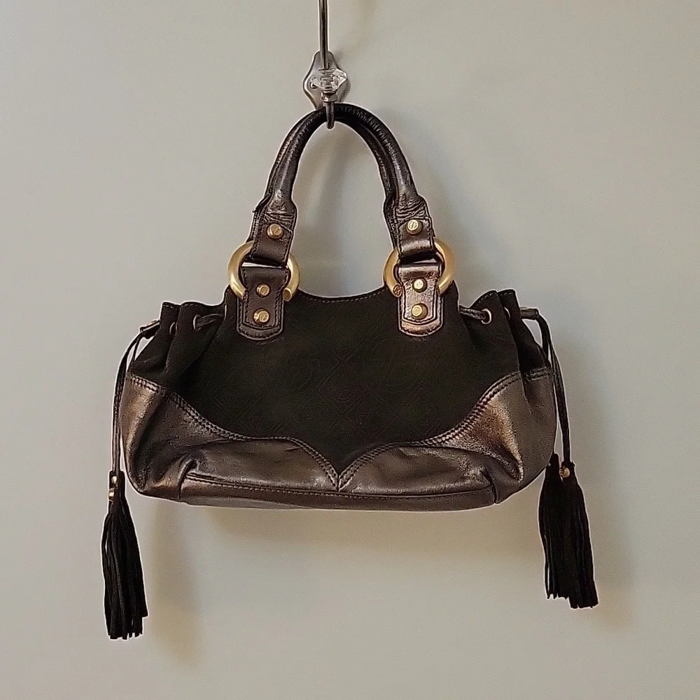 Vtg FRANCESCO BIASIA 1980s Split Suede Leather Metallic Hobo Baguette Bag